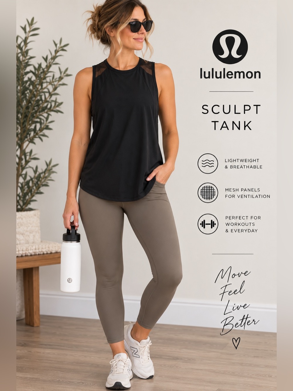 Lululemon Sculpt Tank Black Mesh Sleeveless Athletic Top Sz 8